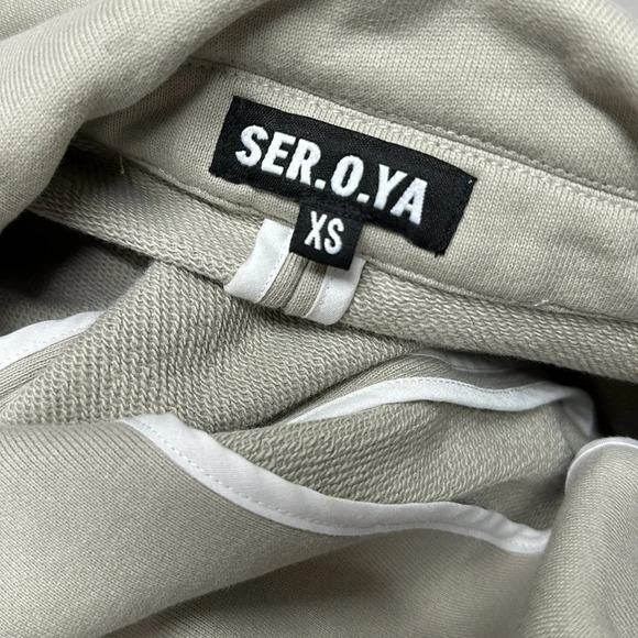 Ser.O.Ya Seroya Jacket Coat Collared Button Down Drawstring Waist Tan Beige XS - Picture 8 of 9